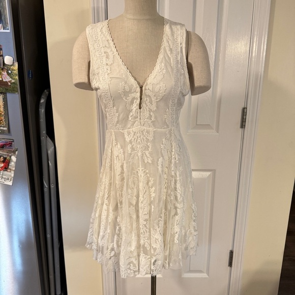 Free People Dresses & Skirts - Free People Ivory Lace Fit & Flare Mini Dress | Sleeveless Boho Style | NWOT
